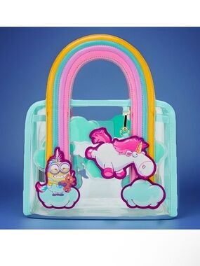 Loungefly Clear Mint Rainbow Tote with Pink Unicorn and Minion Charm